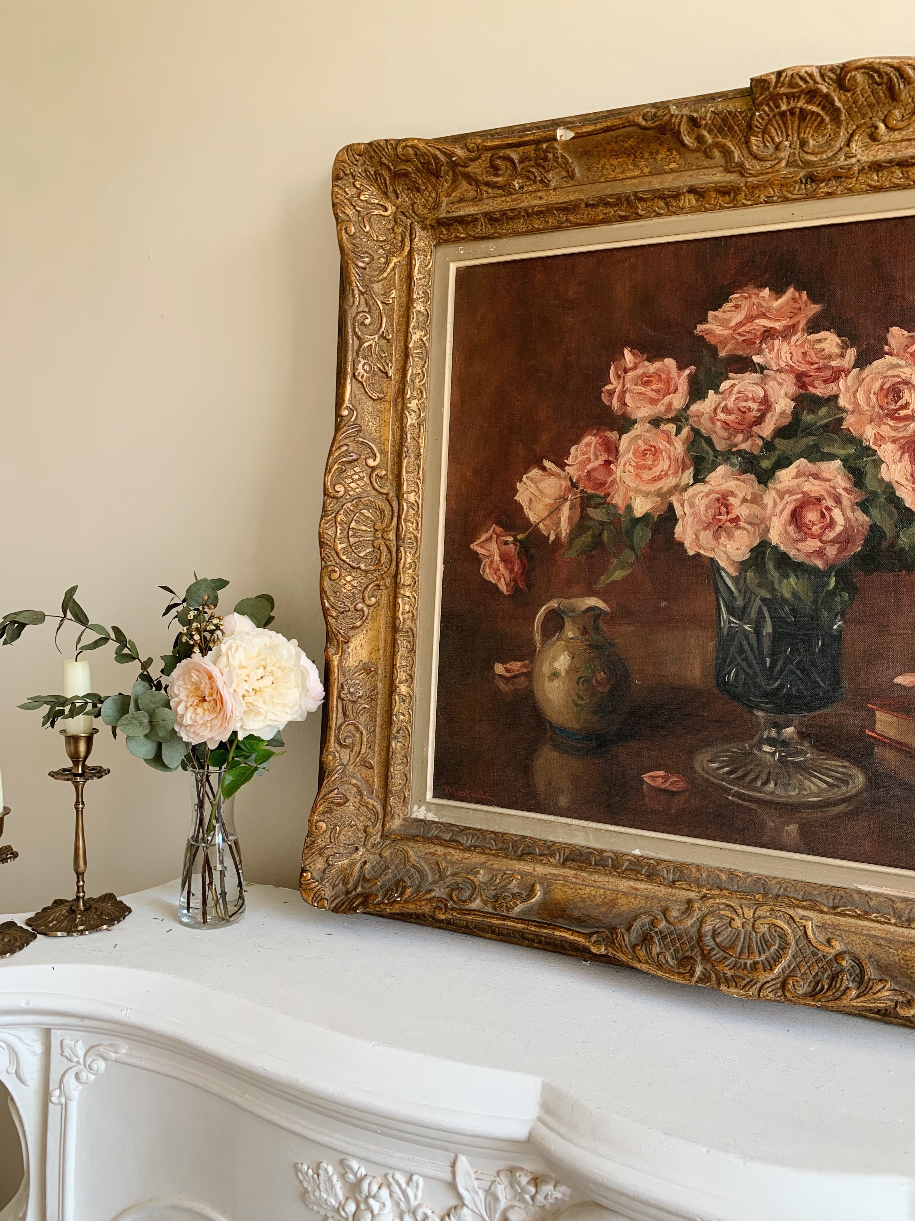 Antique Floral Oil Painting