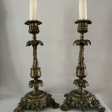 Antique French Brass Candlesticks Pair