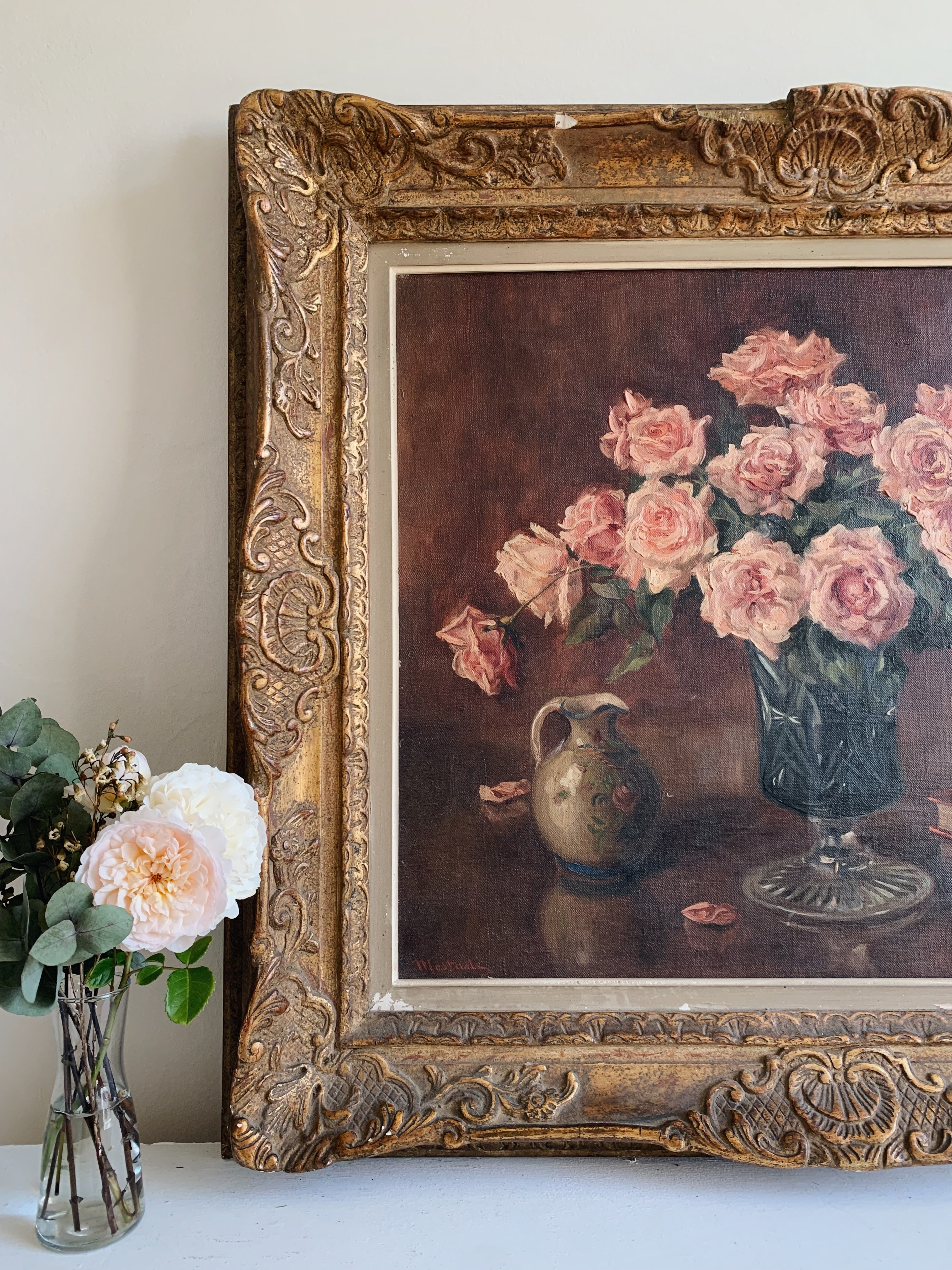 Antique Floral Oil Painting