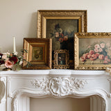 French Antique Peaches and Flowers Still Life Oil Painting