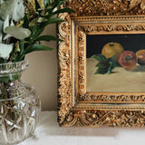 Primitive Fruit Still Life in Ornate Gilt Frame