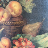 Large Antique Dark Fruit Still Life Oil Painting