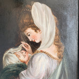 Mother and Baby Antique Oil Painting