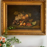 Large Antique Dark Fruit Still Life Oil Painting