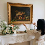 Large Antique Dark Fruit Still Life Oil Painting