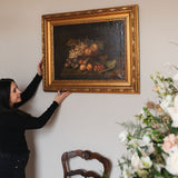 Large Antique Dark Fruit Still Life Oil Painting