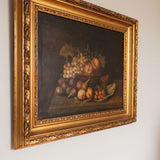 Large Antique Dark Fruit Still Life Oil Painting