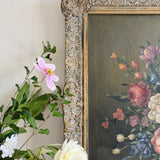 Large Dark Floral Antique Oil Painting