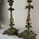 Antique French Brass Candlesticks Pair