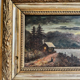 Antique Moonlit Landscape Oil Painting
