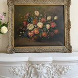 Large Dark Floral Antique Oil Painting