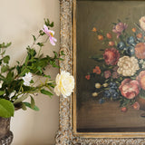 Large Dark Floral Antique Oil Painting