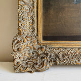 Large Dark Floral Antique Oil Painting