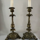 Antique French Brass Candlesticks Pair