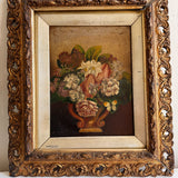 Antique Floral Still Life with Butterfly in Ornate Gilt Frame (1 of 2)