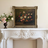 Large Dark Floral Antique Oil Painting