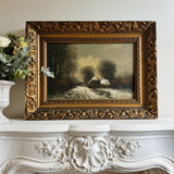 Antique Winter Landscape Oil Painting