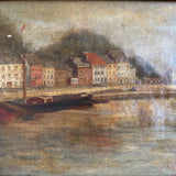 Antique Oil Painting - Port de Coronmeuse, 1920s Harbour Scene