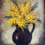 Antique Floral Still Life Oli Painting in Gilt Frame - Yellow Mimosas