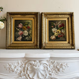 Pair of Vintage Floral Oil Paintings | Dutch Master Style Still Life in Gold Frames