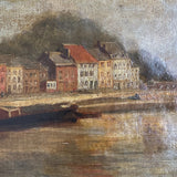 Antique Oil Painting - Port de Coronmeuse, 1920s Harbour Scene