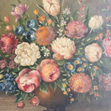 Large Dark Floral Antique Oil Painting