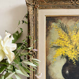 Antique Floral Still Life Oli Painting in Gilt Frame - Yellow Mimosas