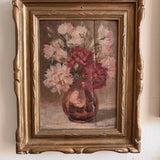Antique Oil Painting ~ Pink Peonies