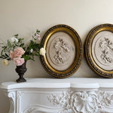 Pair of Vintage Oval Cherub Reliefs in Gilt Frame