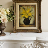 Antique Floral Still Life Oli Painting in Gilt Frame - Yellow Mimosas