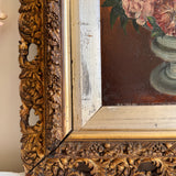 Antique Floral Still Life with Butterfly in Ornate Gilt Frame (1 of 2)