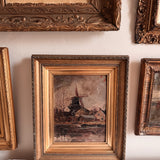 Antique Oil on Board - Moody Windmill Landcape