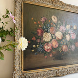 Large Dark Floral Antique Oil Painting