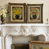 Antique Floral Still Life Oli Painting in Gilt Frame - Yellow Mimosas