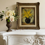 Antique Floral Still Life Oli Painting in Gilt Frame - Yellow Mimosas