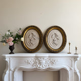 Pair of Vintage Oval Cherub Reliefs in Gilt Frame