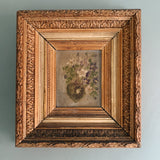 Antique Gold Gesso Frame with Floral Oil on Board