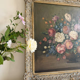 Large Dark Floral Antique Oil Painting