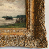 Antique Seascape Oil Painting in Ornate Gold Frame