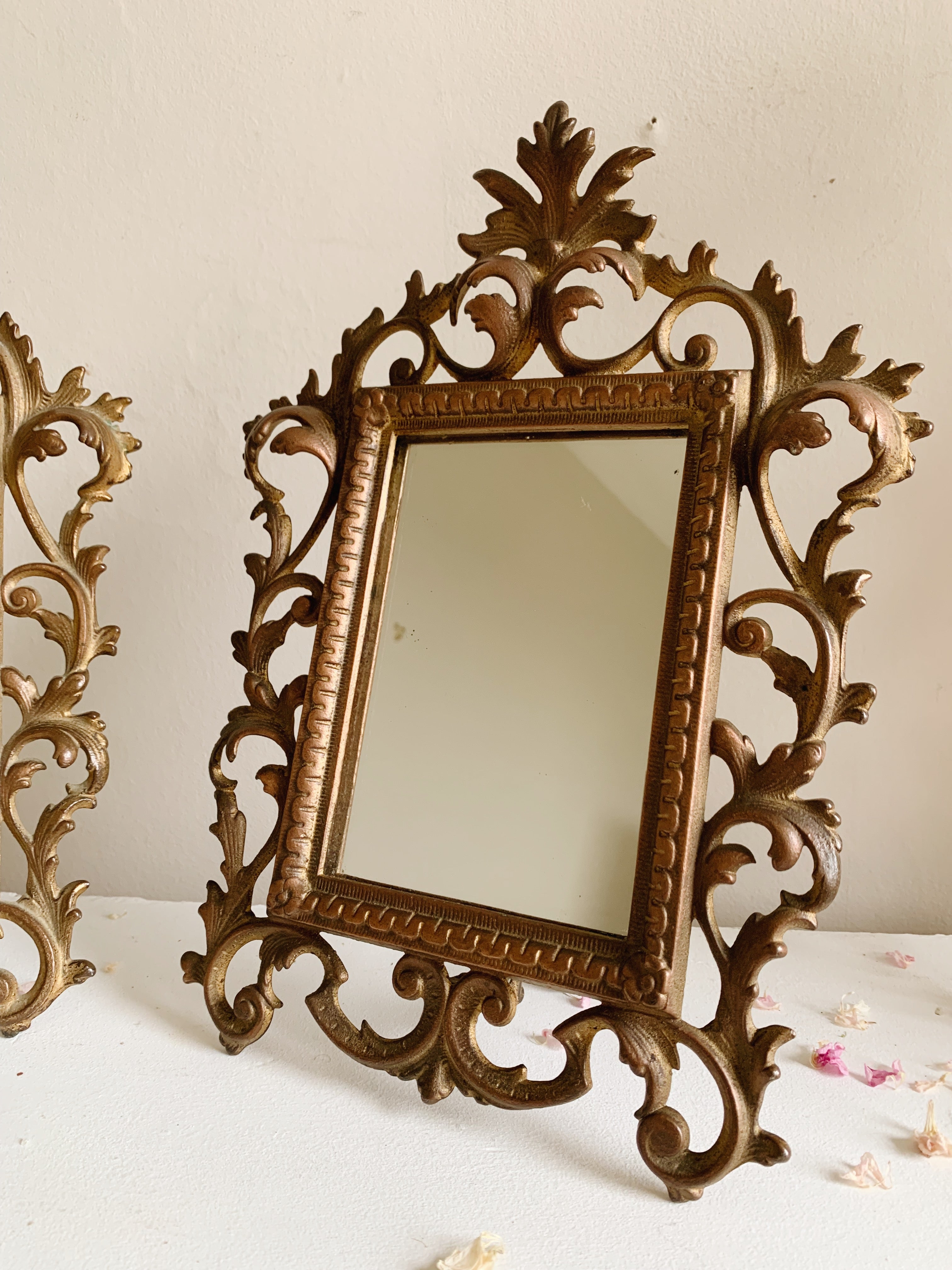 Antique Ornate Brass Mirror/ Photo Frames