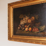 Large Antique Dark Fruit Still Life Oil Painting
