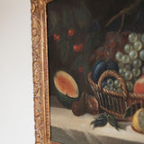 Large 19th Century Dark Fruit Still Life Oil Painting